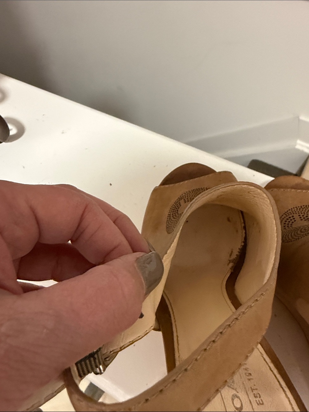 COACH Women's Tan Leather Perforated Slingback Wedge Sandals - Picture 8 of 10